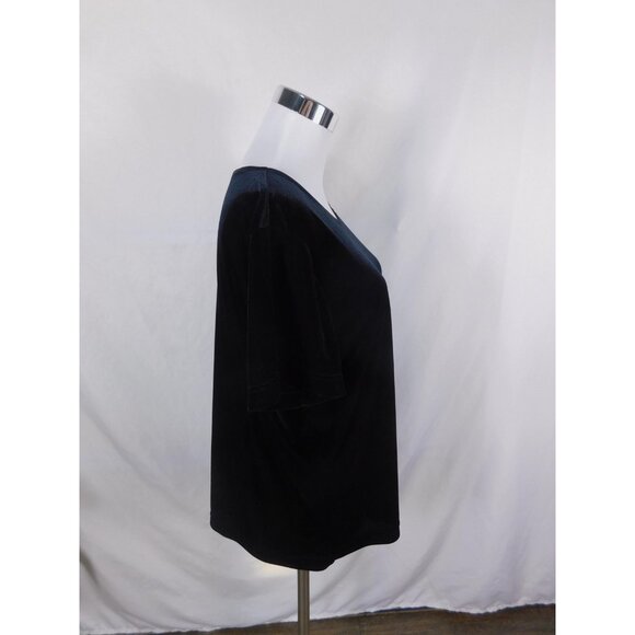 Jaclyn Smith Shirt Womens XL Black Velvet Velour Short Sleeve Scoop Neck Stretch - Picture 7 of 11